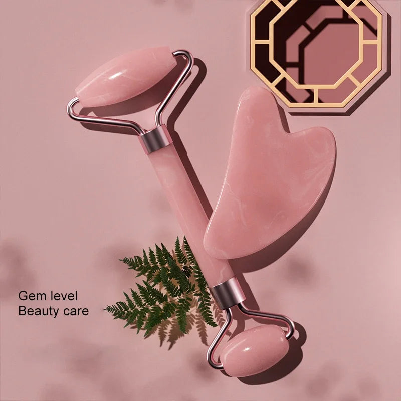 Natural Pink Jade Face Roller Kit