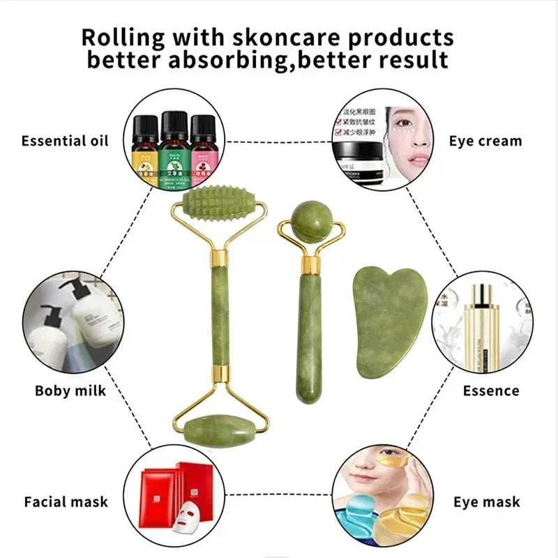 Natural Green Jade Face Roller Kit